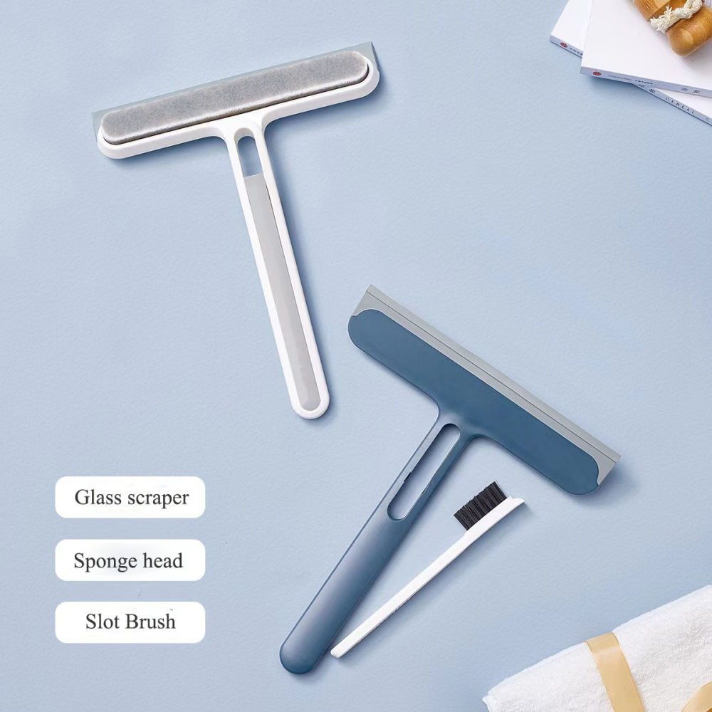 dropship 1pc/2pcs 3-in-1 Multi-Purpose Glass Cleaning Brush With Handle, Magic Window Cleaning Brush, Squeegee For Window, Glass, Shower Door, Car Windshield, Heavy Duty Window Scrubber, Blue, White