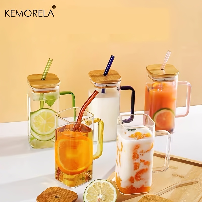dropship 1pc; 13.5oz Small Cute Glass Cups With Lids And Straws