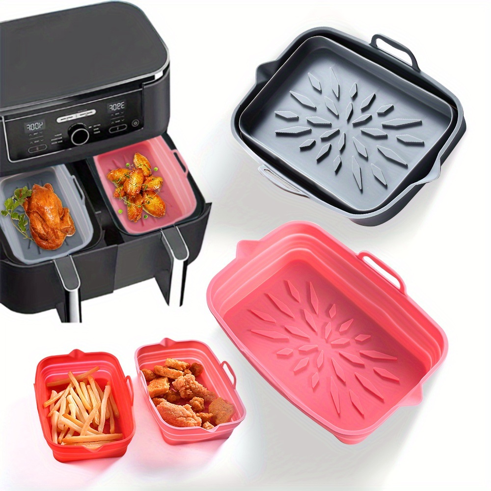 dropship Rectangular Air Fryer Liners; Foldable Silicone Tray; Air Fryer Accessories; Reusable Grill Plate; Heat Resistant Microwave Silicone Plate; Home Kitchen Items