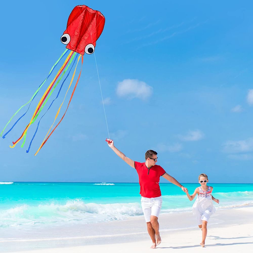 dropship 1pc Large Soft Octopus Easy Flyer Kite With 328ft Rope, 31*157 Inches Kite For For Kids Children Adult Beach Park