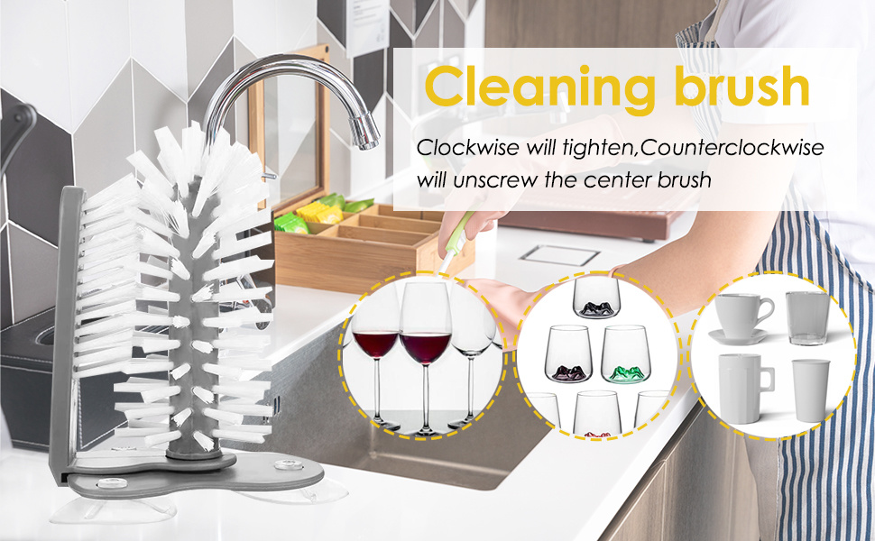 dropship Glass Cup Washer with Double Sided Bristle Brush and Suction Base