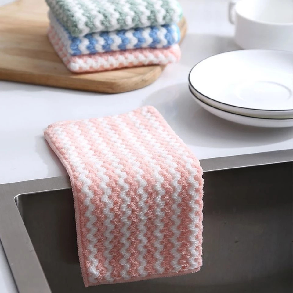 dropship 30x30cm 5/10PCS Kitchen Scouring Pad Towel Dishcloth Household Rags Gadget Microfiber Non-stick Oil Table Cleaning Cloth Wipe