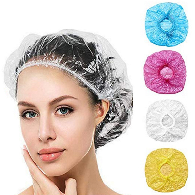 dropship 100pcs Plastic Disposable Shower Cap; Hair Dye Shower Cap; Plastic Beauty Salon Cap