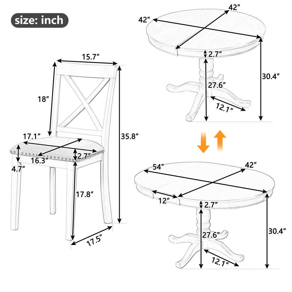 dropship Modern Dining Table Set for 4,Round Table and 4 Kitchen Room Chairs,5 Piece Kitchen Table Set for Dining Room,Dinette,Breakfast Nook,Antique White