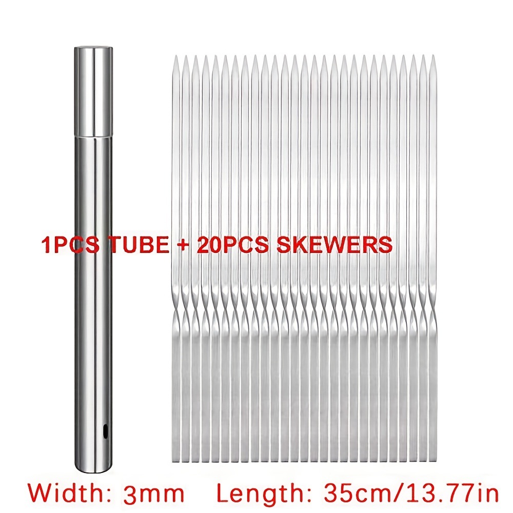 dropship 20pcs Grilling Flat Metal BBQ Skewers Stainless Steel Kabob BBQ Skewer 35CM/13.77inch