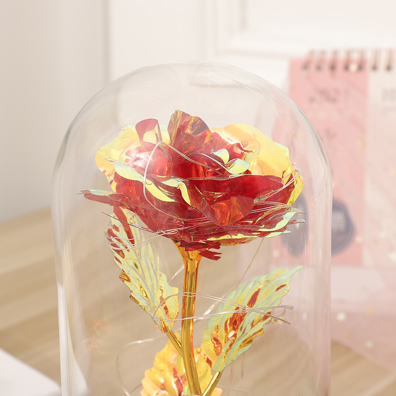 dropship 1pc Roses Gifts Artificial Flower Rainbow Rose Light Up In A Dome Gift For Mom Sister Wife Women Birthday Valentines Mother's Day Christmas Engagement