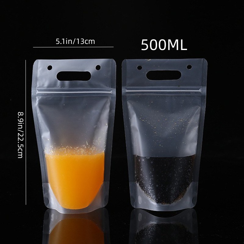 dropship 30pcs Reusable Juice Bags; Clear Drink Pouches Bags; 500ml/16.9oz; Disposable Plastic Zipper Juice Bags; Smoothie Drinks Container Bags