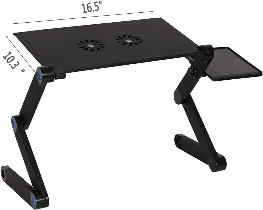 dropship Foldable Aluminum Laptop Desk Adjustable Portable Table Stand with 2 CPU Cooling Fans and Mouse Pad