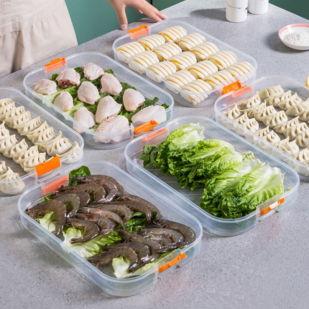dropship 1pc Refrigerator Dumpling Storage Box; Frozen Dumplings Multi-layer; Household Large Capacity Dumpling Box Multifunctional 11.8in/8in
