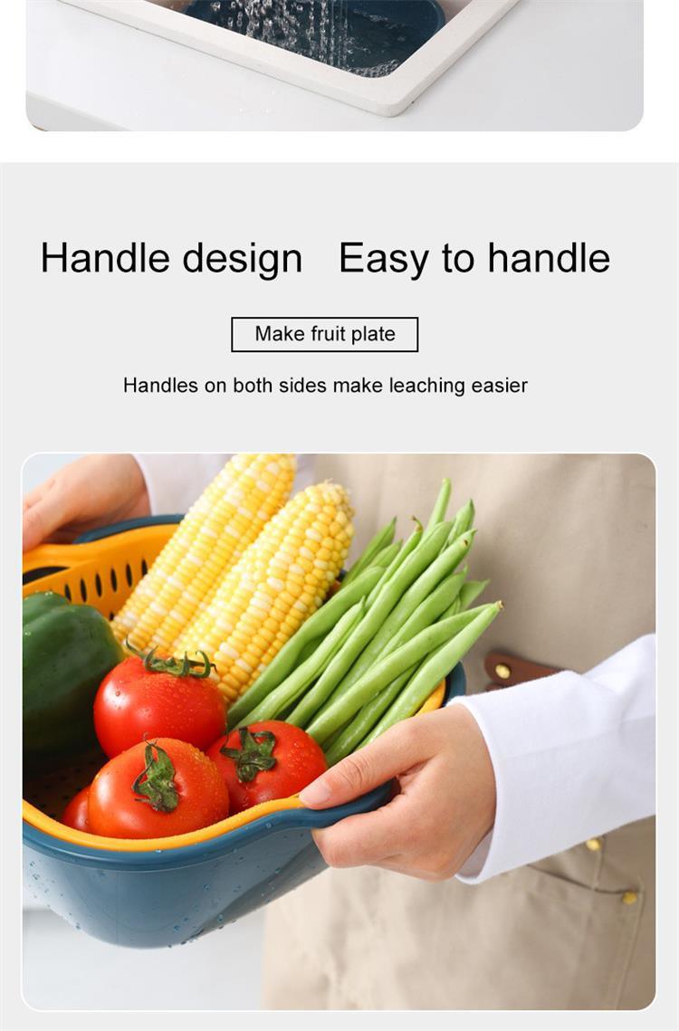 dropship Small Kitchen Double Drain Basket Bowl Washing Storage Basket Strainers Bowls Drainer Vegetable Cleaning Tool