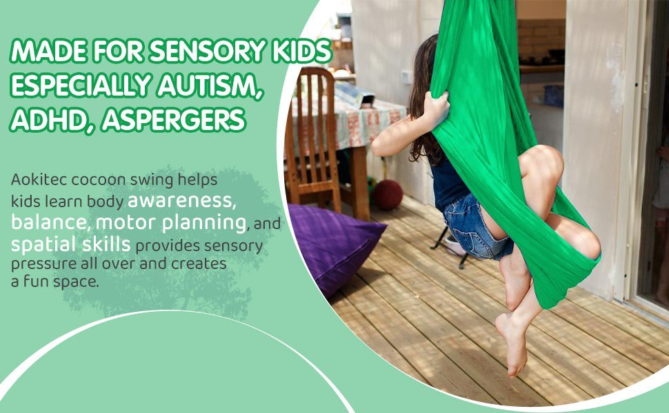 dropship 1pc Indoor Therapy Sensory Swing For Kids; Outdoor Room Adjustable Fabric Hammock For Children Teens Autism; ADHD; Aspergers; Sensory Integration; 59×110inch