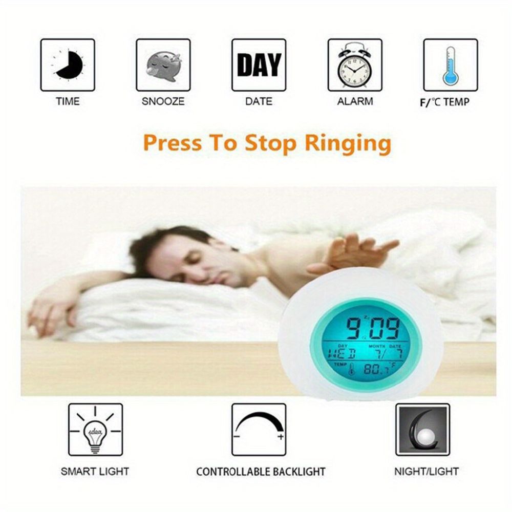 dropship 1pc, Kids Alarm Clock, Update 2020 Model, 7 Color Changing Night Light, Snooze Touch Temperature Detect For Children's Bedroom, Great Digital Clock Gift For Kids Girls Boys, Batteries Operated Clock