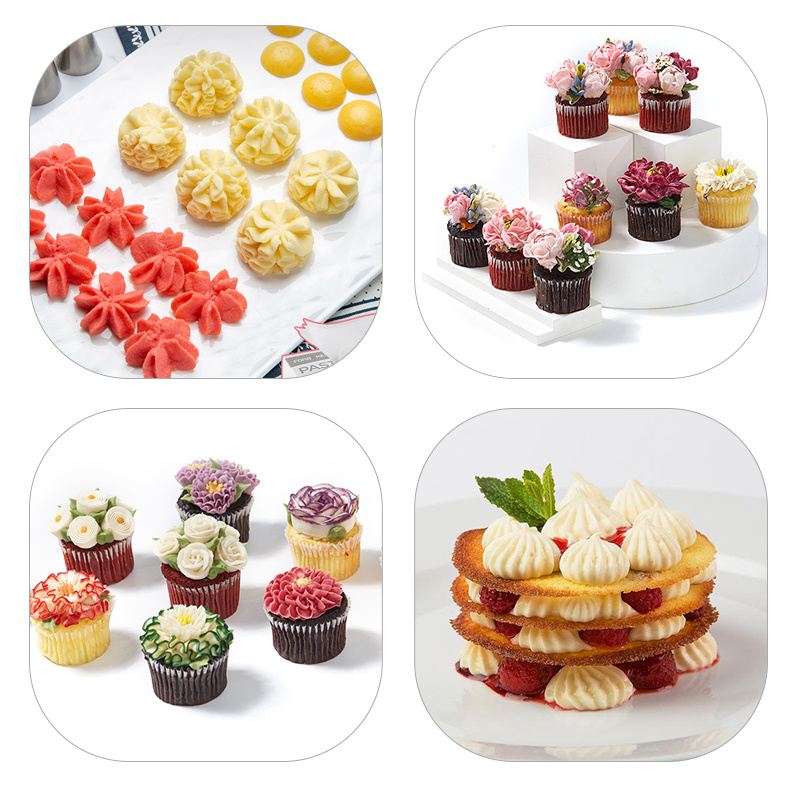 dropship 6-24 Pcs Set Pastry Bag and Stainless Steel Cake Nozzle Kitchen Accessories For Decorating Bakery Confectionery Equipment