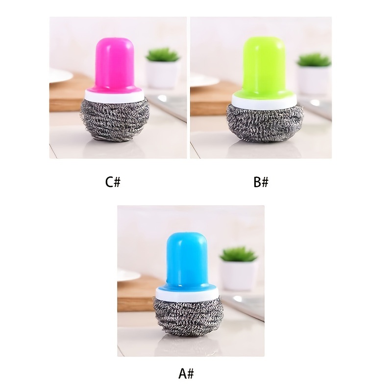 dropship 3pcs Household Dishwashing Brush; Creative Steel Ball Stainless Steel Brush With Handle; Kitchen Decontamination Cleaning Ball Pot Brush