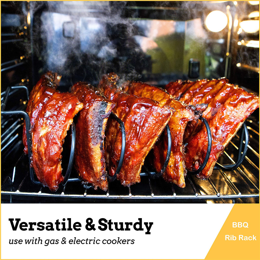 dropship Non-Stick BBQ Rib Rack Stand Barbecue Steaks Racks Stainless Steel Chicken Beef Ribs Grill Black for Gas Smoker BBQ Tools bbq
