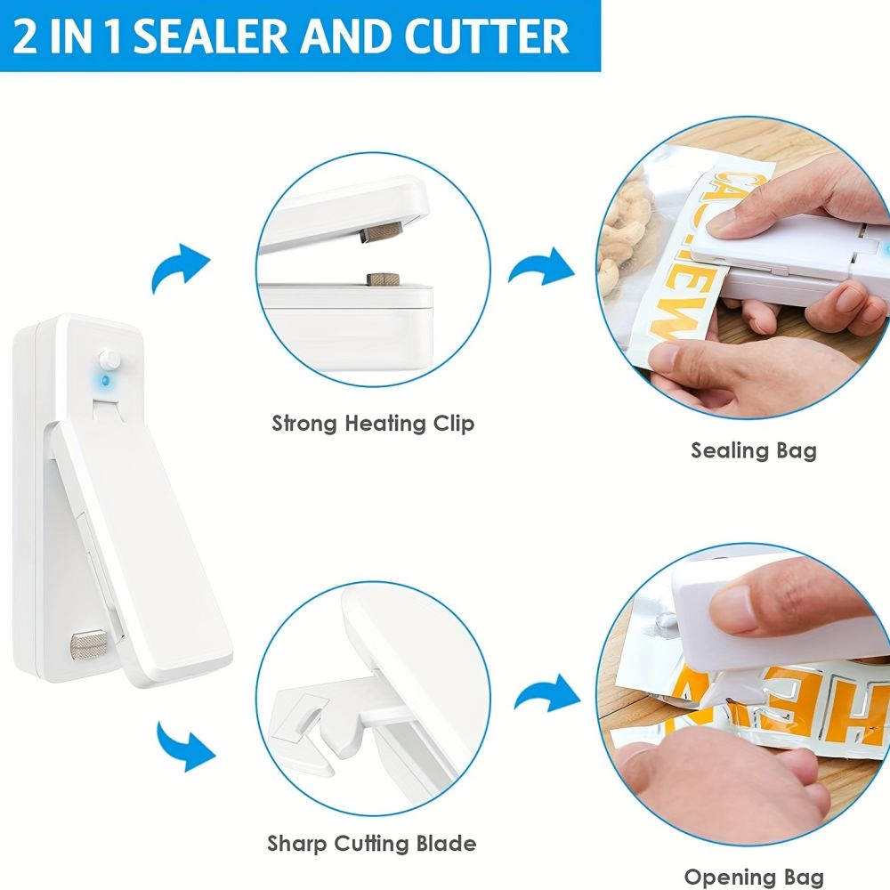 dropship 1pc Mini Bag Sealer; Rechargeable Portable Sealing Machine; Handheld Heat Vacuum Sealers For Plastic Bags; Kitchen Tools