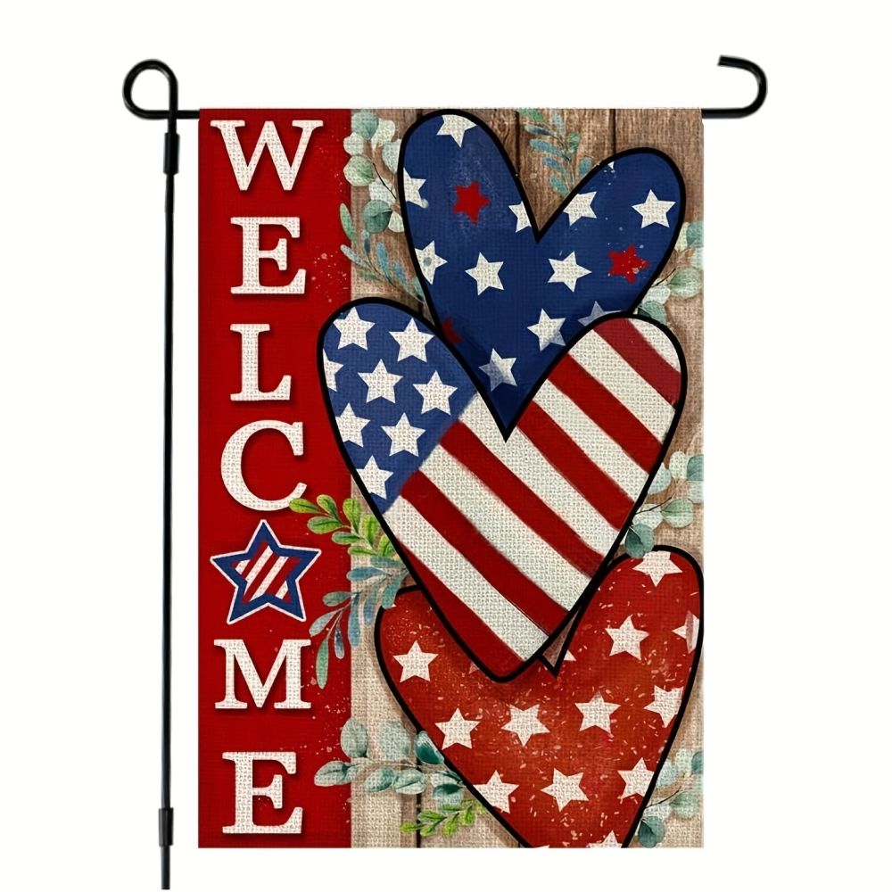 dropship 4th Of July Patriotism Linen Double Sided Garden Flag (12''x18''); Home Decor; Anniversary Independence Day Outdoor Decor; Yard Decor; Garden Decorations (No Metal Brace)