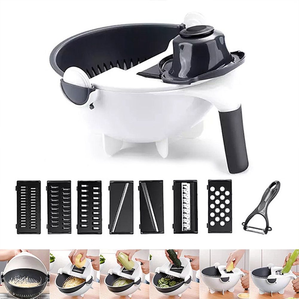 dropship 9 In 1 Multi-function Vegetable Cutting Artifact; Household Potato Shredding Machine; Manual Kitchen Artifact; Cutting Vegetable Draining