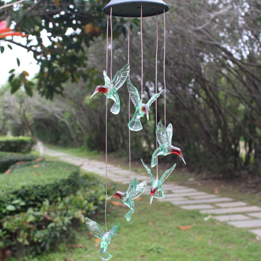 dropship LED Colorful Solar Power Wind Chime Crystal Hummingbird Butterfly Waterproof Outdoor Windchime Solar Light for Garden outdoor