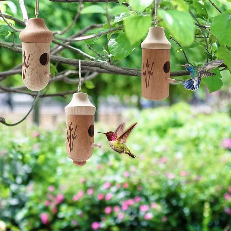 dropship Fashion Outside Wooden Hummingbird House Hanging Swing Hummingbird for Wren Swallow Sparrow Houses Hummingbird