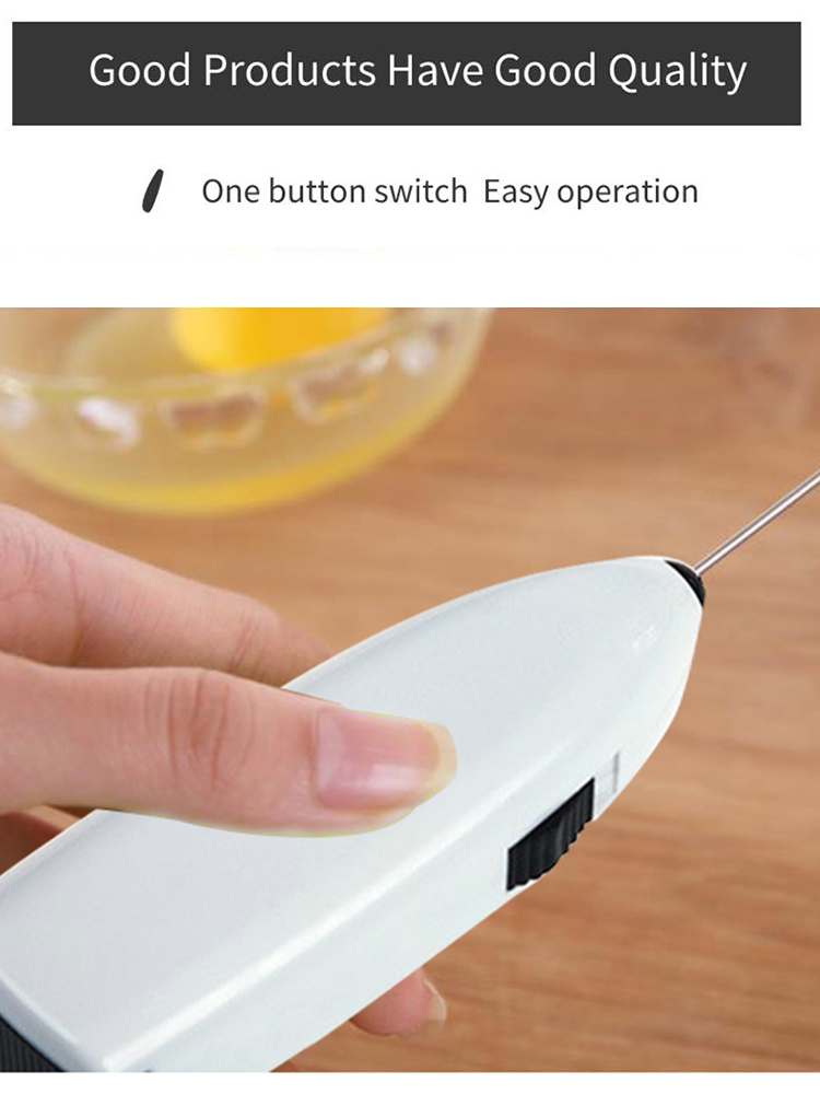 dropship White Electric Egg Beater Milk Frother For Coffee Household Kitchen Mini Stainless Steel Coffee Milk Tea Blender