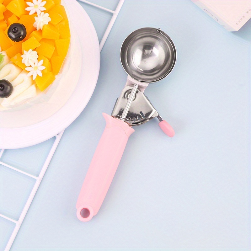 dropship 1pc; Pink PP Stainless Steel Semi-automatic Pastry Spoon; Stainless Steel Ice Cream Scoop