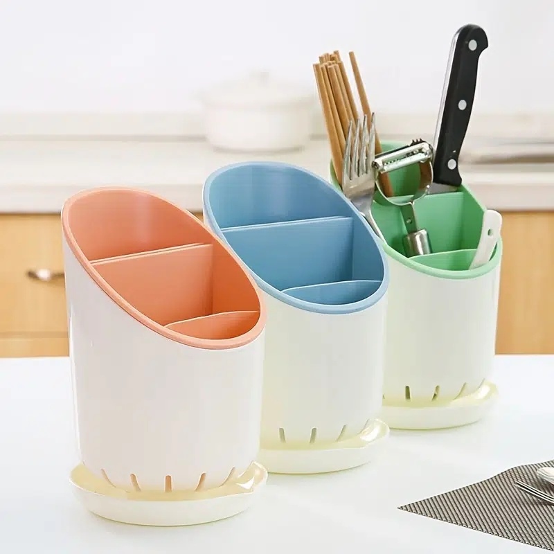 dropship 1pc Kitchen Utensil Holders Cutlery Drying Rack For Counter With Catch Pan And Drain Hole; Anti Tilting Kitchen Silverware Drainer Basket Sink