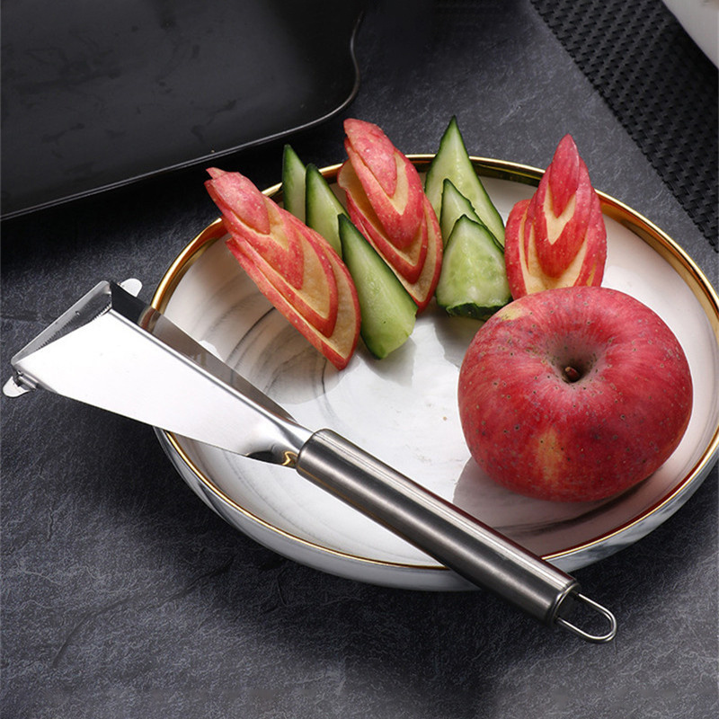dropship Multifunctional Apple Triangle Push Knife Potato Stainless Steel Fancy Fruit Knife Creative Carving Restaurant Plate Peeling Kni