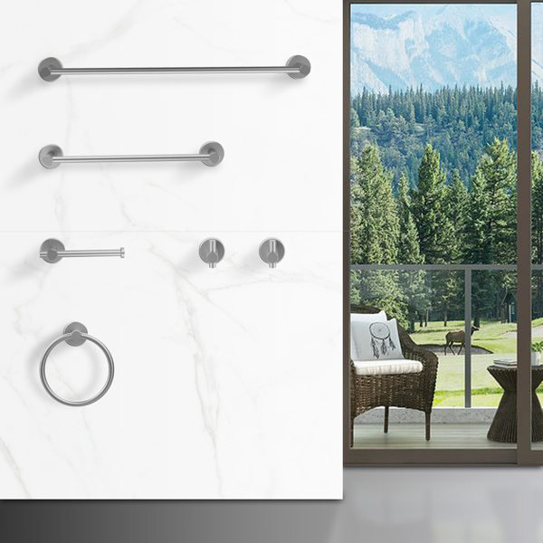 dropship Bathroom Hardware Set; Thicken Space Aluminum 6 PCS Towel bar Set- Gun Grey 24 Inches Wall Mounted