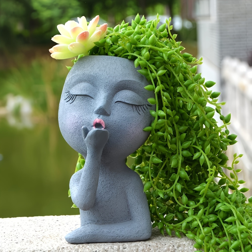 dropship 1pc Funny Figure Flower Pot; Resin Flying Kiss Girl Planters Vase Tabletop Decoration; For Indoor Outdoor Garden Home Decor