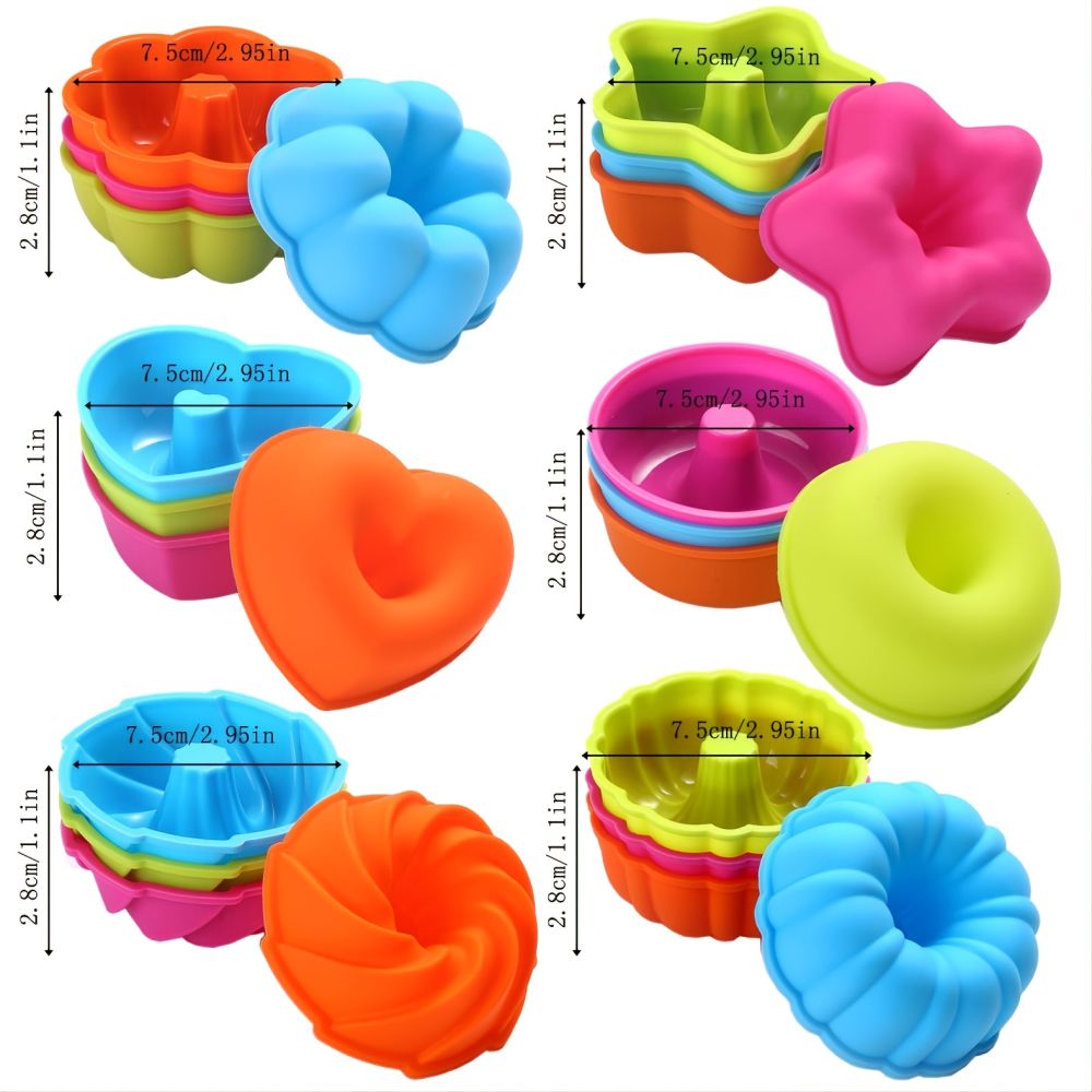 dropship 24pcs Silicone Molds; Nonstick Silicone Donut Mold; Silicone Baking Cups; Silicone Donut Pan; Muffin; Jello; Bagel Pan; Oven; Microwave; Dishwasher Safe; 2.95"×1.1"