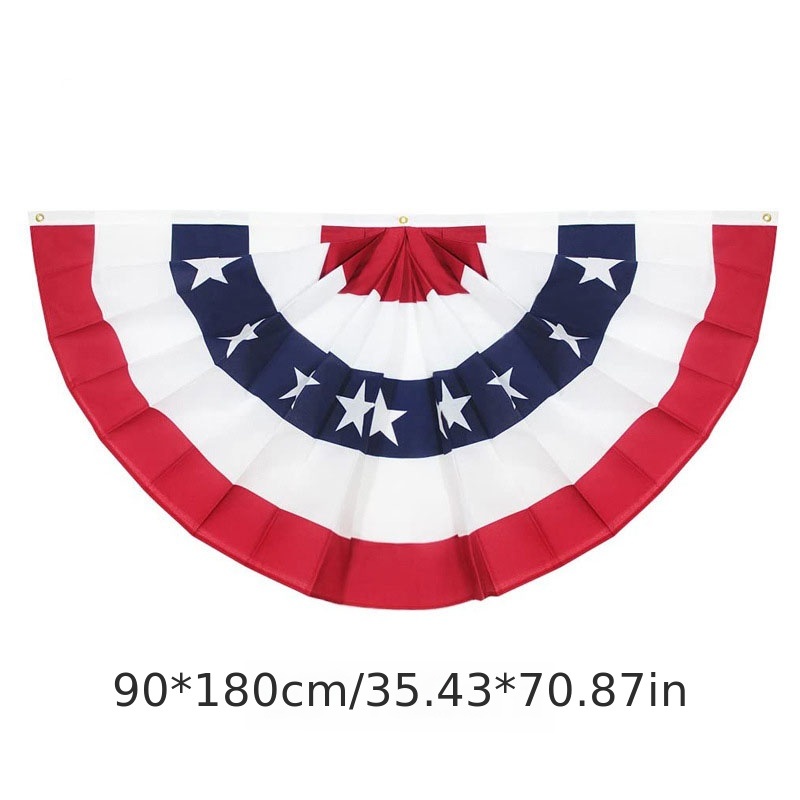 dropship 1pc Printed Stripes Stars USA Pleated Fan Bunting Half Banner Flag For July 4th Independence Day Decoration USA Pleated Fan Flag