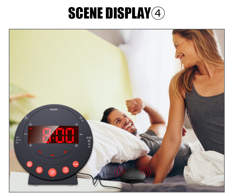 dropship LED Vibrating Loud Alarm Clock Strong Bed Vibration Shaker for Heavy Sleepers Deaf Senior Kids Display Dimmer Snooze USB Charger