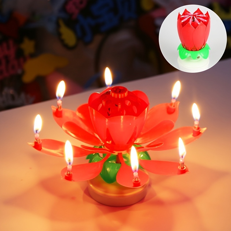 dropship 1pc Lotus Music Birthday Candle; Children's Creative Rotating Flowering Singing Lotus Lantern Cake Decoration