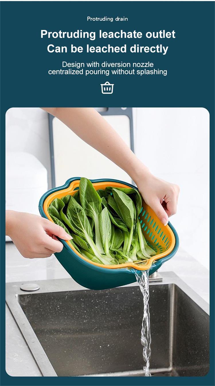 dropship Small Kitchen Double Drain Basket Bowl Washing Storage Basket Strainers Bowls Drainer Vegetable Cleaning Tool