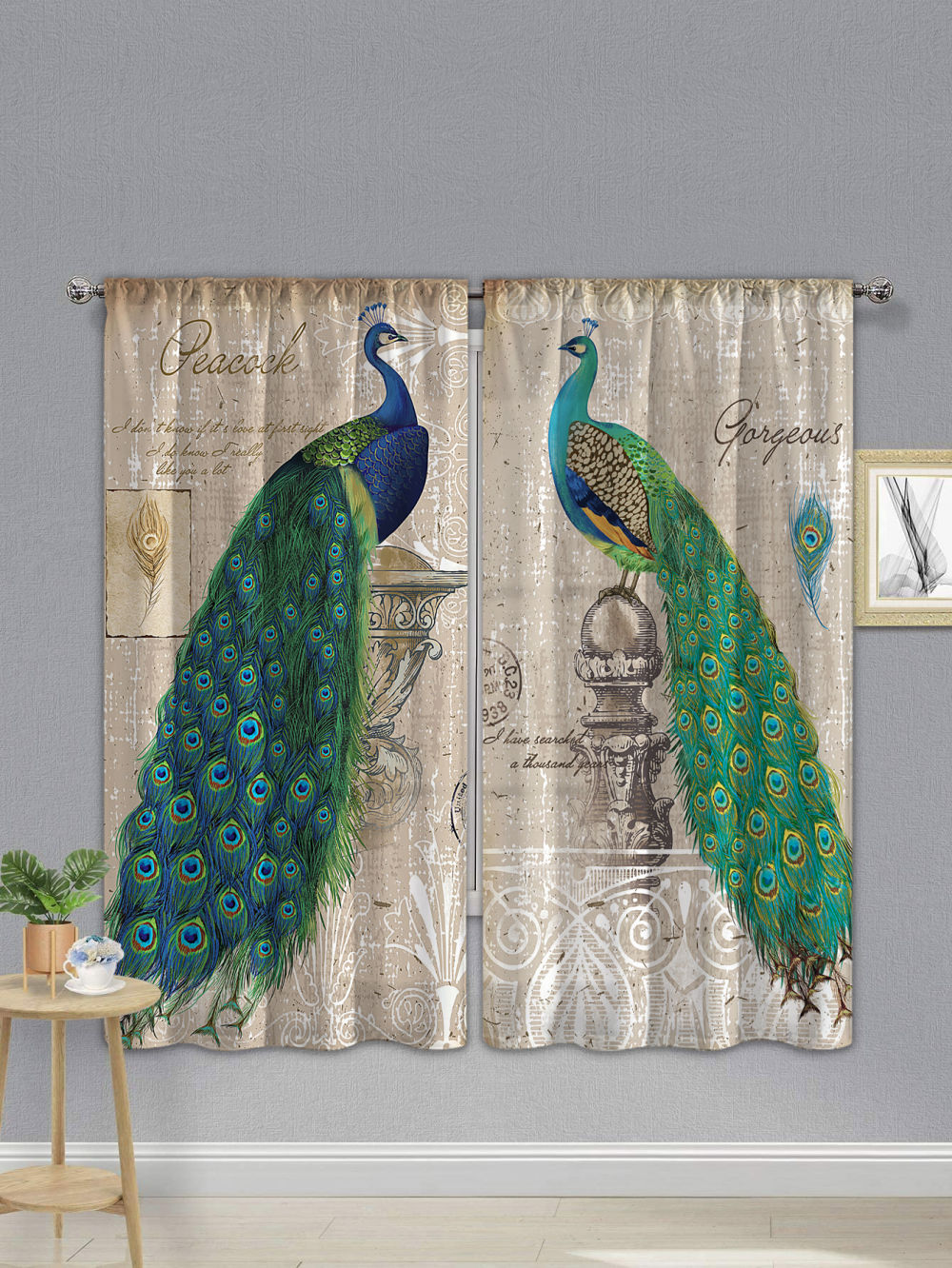 dropship 1 Pair Of Vintage Peacock Window Curtains
