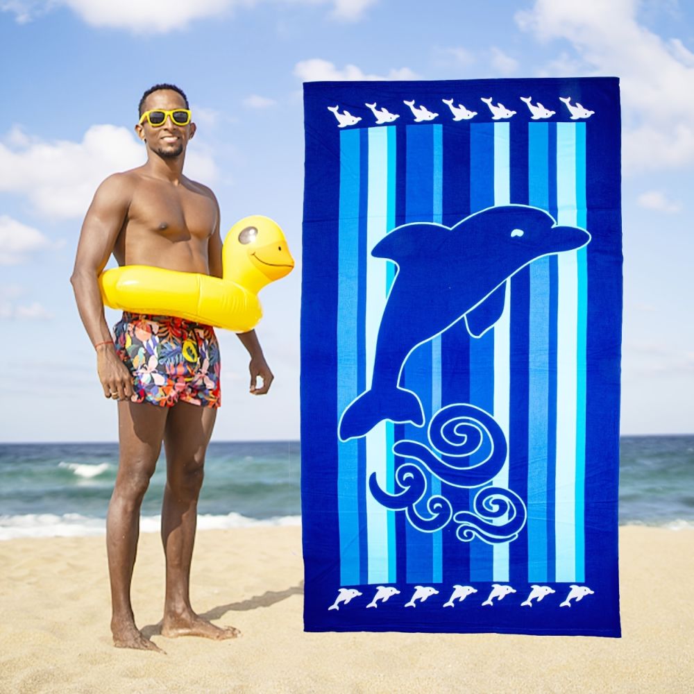 dropship Cartoon Dolphin Fast Dry Beach Towel; Super Soft Sand Free Water Absorbent Micro Fiber Towel For Pool