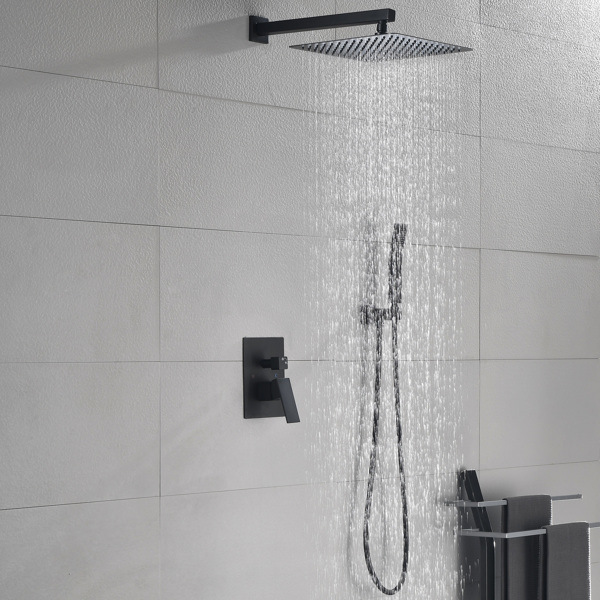 dropship Matte Black Shower Set System Bathroom Luxury Rain Mixer Shower Combo