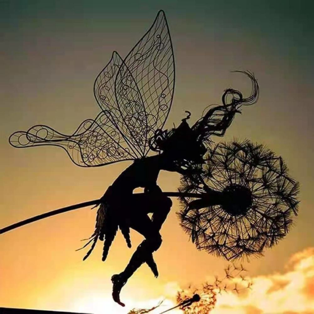 dropship Dandelion Figurine Fairies Pixies Dancing Fairy Statue Steel Wires Fairy Garden Miniature Sculpture Mythical Garden Yard Decor