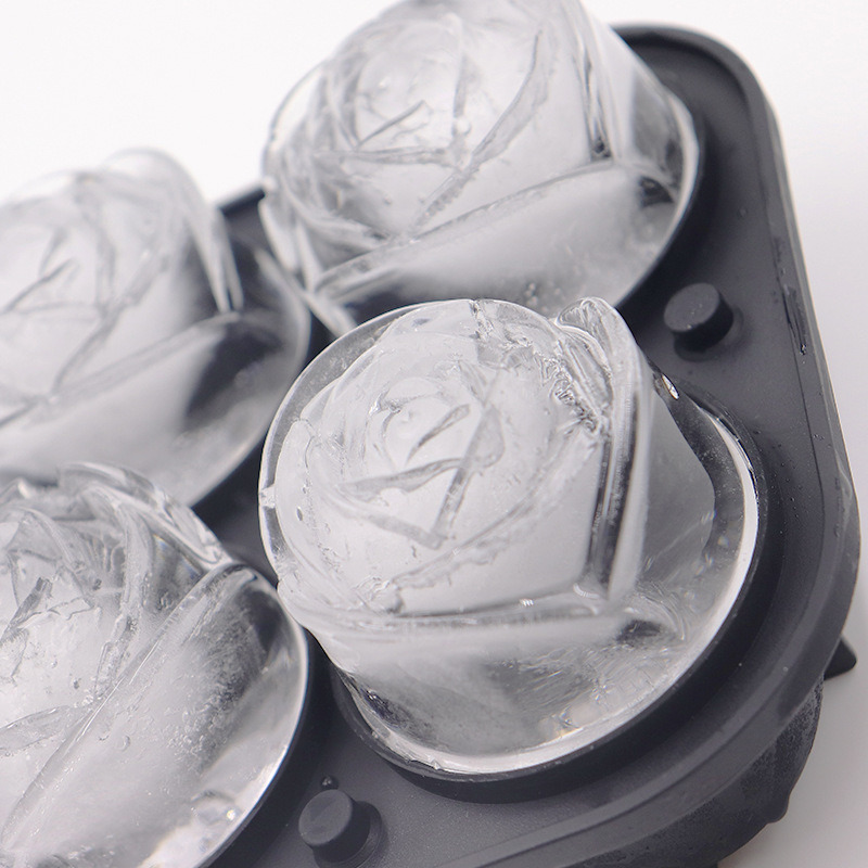 dropship 1pc Rose Ice Cube Mold Tray; Silicone 4-Cell Ice Cube Mold For Whiskey Cocktail Refrigerator Kitchen Utensils