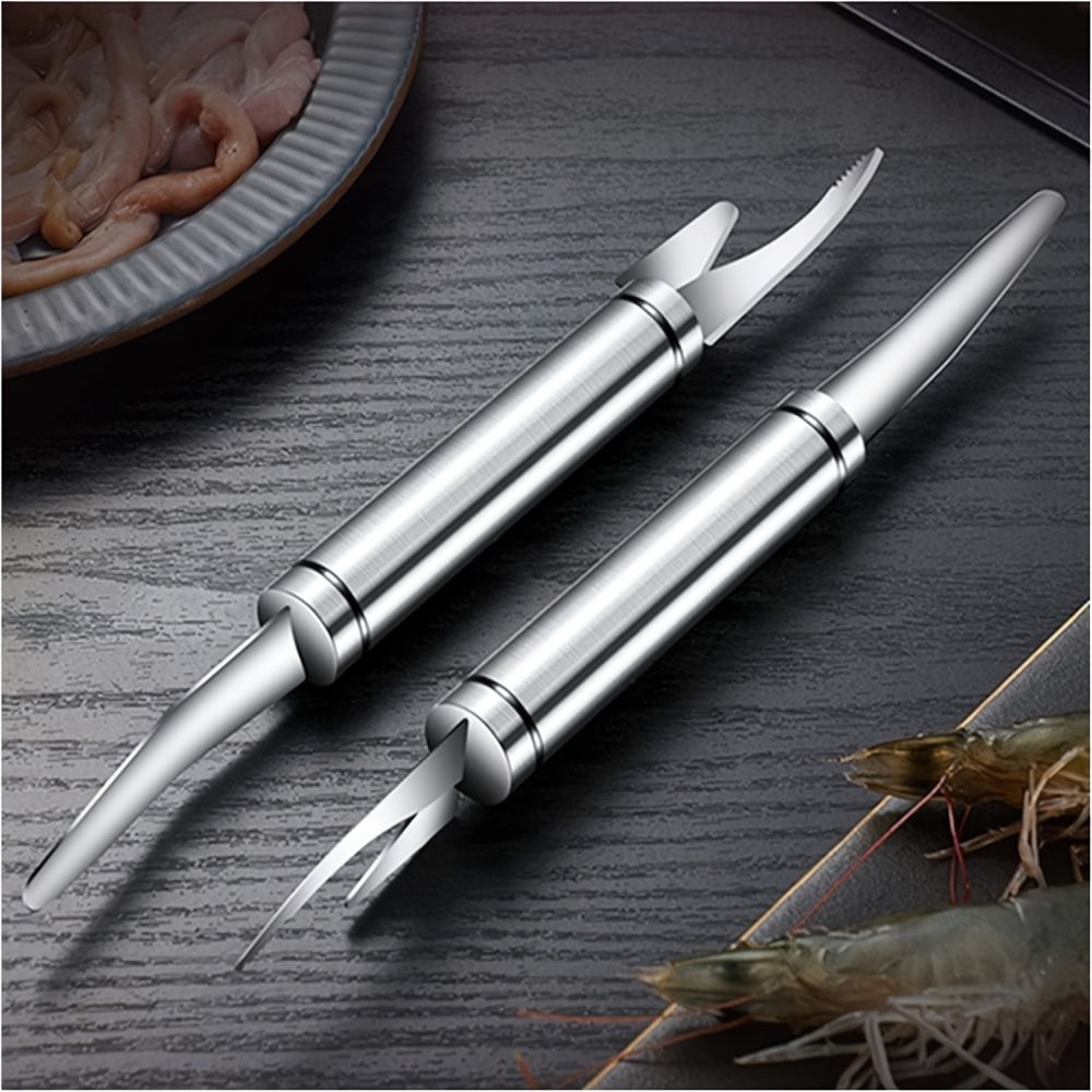 dropship 2pcs; 5 In 1 Multifunctional Shrimp Line Fish Maw Knife; Stainless Steel Portable Shrimp Cleaner Knife; Household Shrimp Line Knife; Fish Scale Planer Seafood Knives Tool For Kitchen