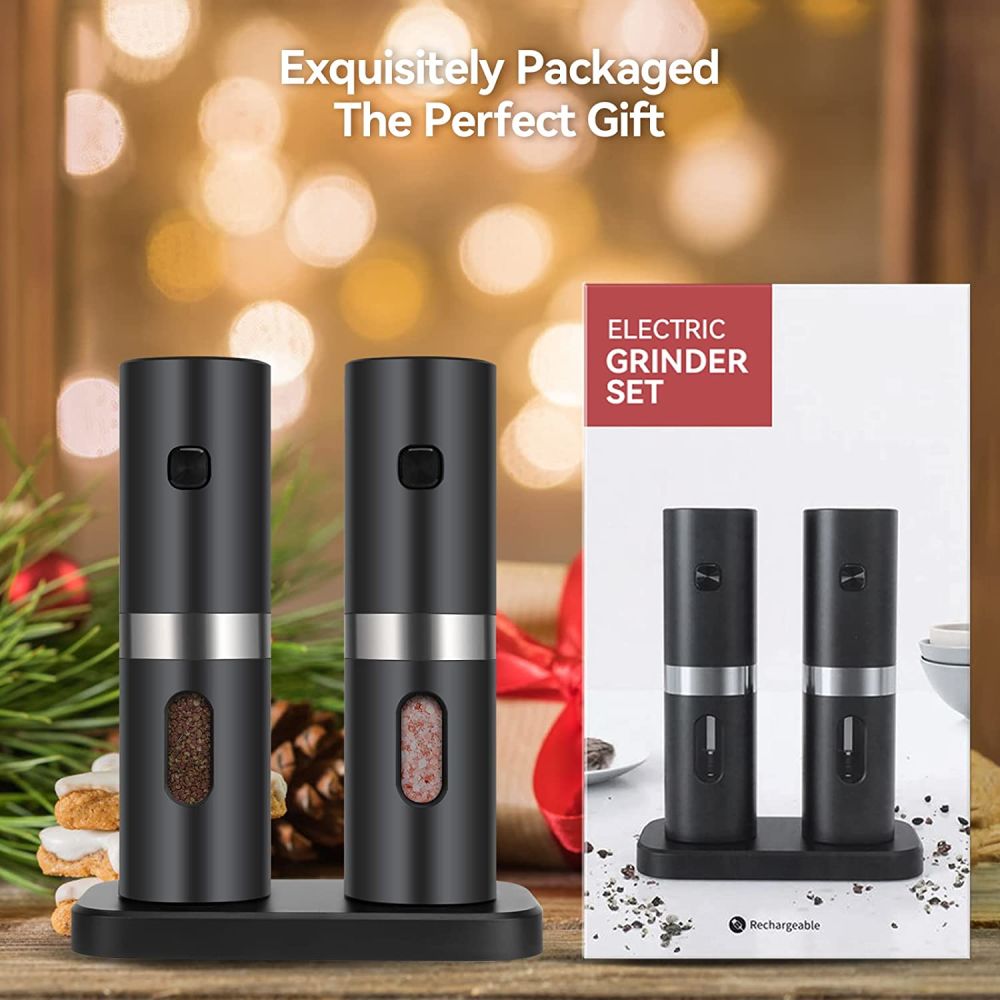 dropship Electric Salt And Pepper Grinder Set With Charging Base Automatic Salt Pepper Mill Refillable Adjustable Coarseness Salt Grinder