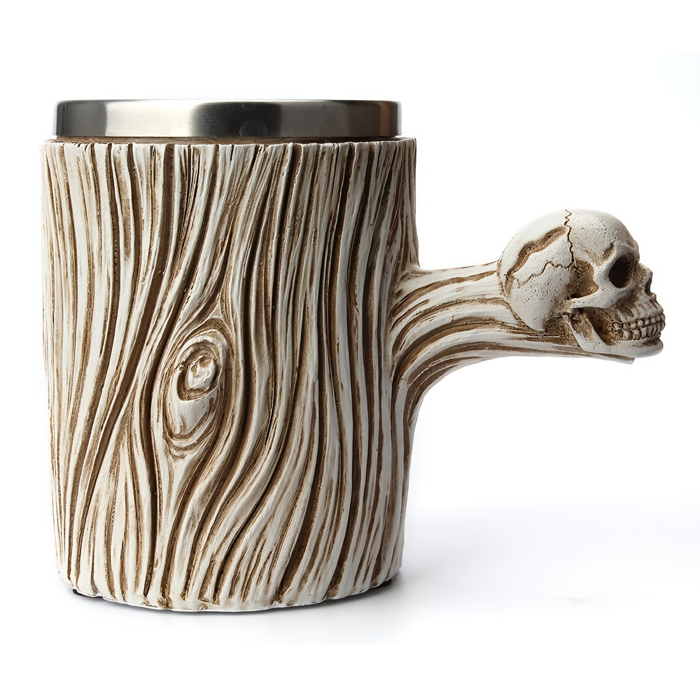 dropship 1pc Retro Resin Stainless Steel Beer Mug Skull Knight Tankard; Halloween Coffee Cups; Viking Tea Mug; Pub Bar Decoration Drinkware