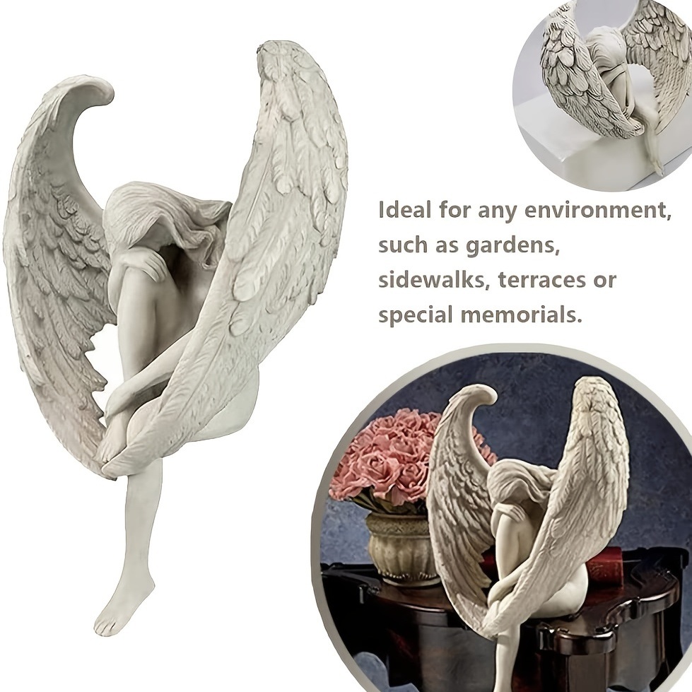 dropship 1pcs Sorrow Angel Statue Crafts; Pure White Love Angle With Wings Sculpture Ornaments; For Home Decor Bedroom Office Garden Tabletop