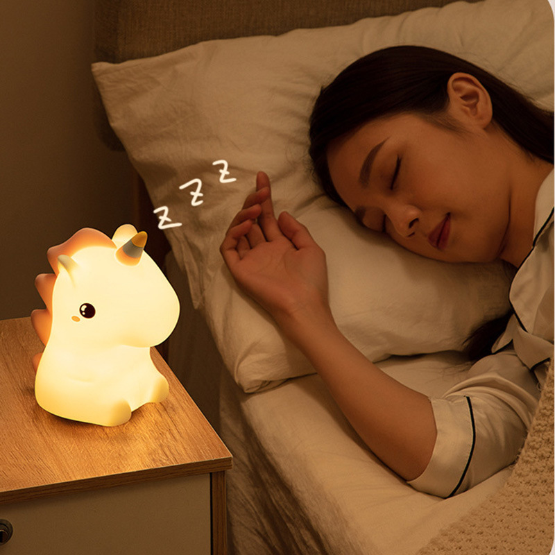 dropship Cute Silicone LED Night Light Unicorn Deer For Kids USB Rechargeable Animal Dinosaur Bedroom Decor Touch Night Lamp For Gifts