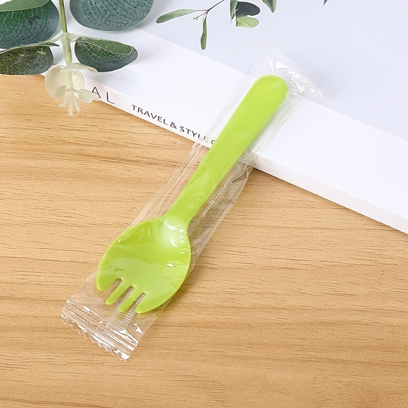 dropship 100pcs/set Disposable Plastic Spoons Forks For Cake Ice Cream Salad Fruit Dessert Soup Tea Coffee Party Cake Baking Shop Supplies