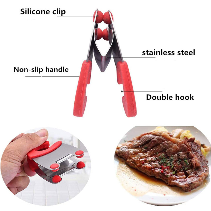dropship Stainless Steel Pot Spoon Holder; Anti-Scald Silicone Grip Pot Clip Holder For Spoon; Kitchenware Bowl Clip; Cooking Utensils Tools