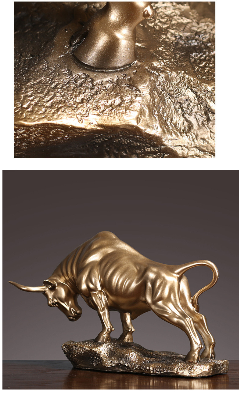 dropship NORTHEUINS 35cm Resin OX Figurines for Interior Wall Street Bull Wealth Statue Home Living Room Office Mascot Desktop Decoration
