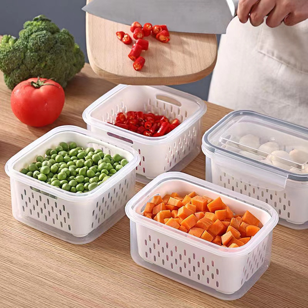 dropship Storage Box Fridge Organizer Fresh Vegetable Fruit Boxes Drain Basket Storage Containers Pantry Kitchen Organizer For Kitchen