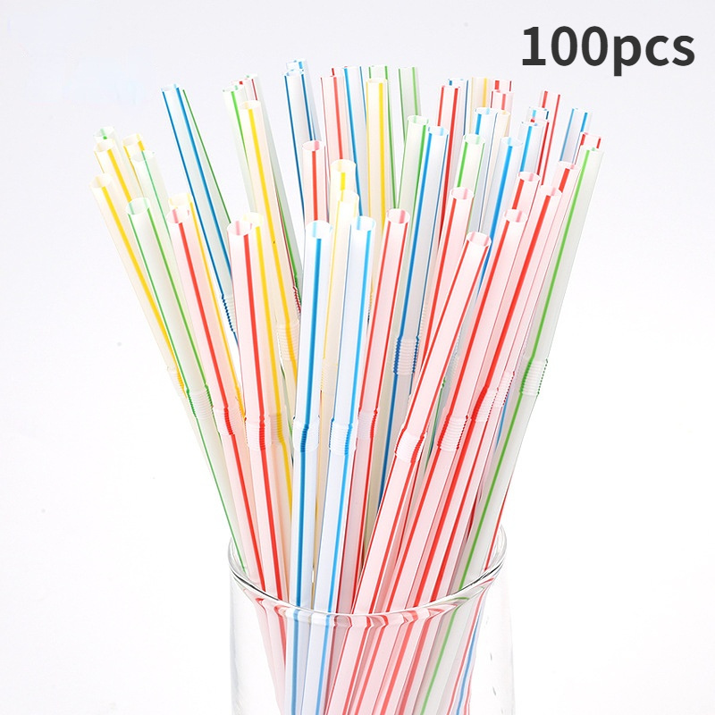 dropship 100pcs Disposable Colorful Elbow Plastic Straw; Lengthened; Bendable; Juice Milk Tea Straw